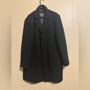 COVINGTON‎ Men's Large Black Pea Coat Wool Coat Wool Blend Hidden buttons